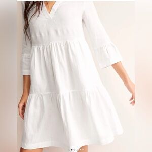 Boden Sophia Linen Short White V-Neck Tiered Dress Size 20-22R